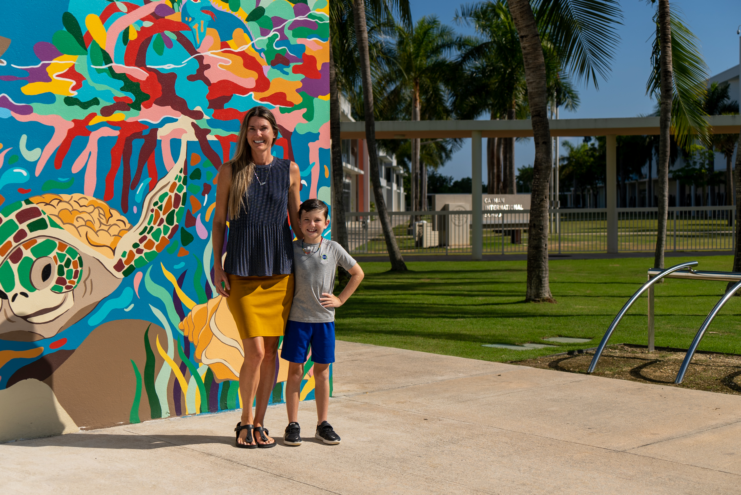 mom and son at school