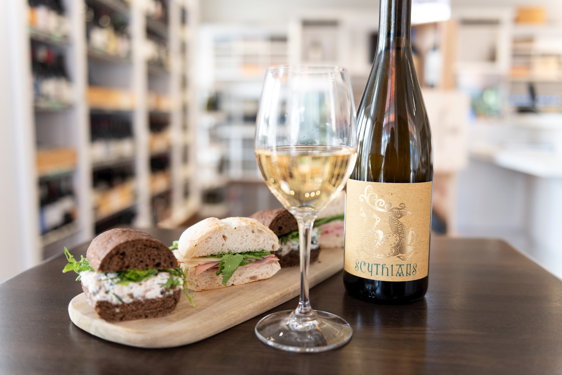 sandwiches and wine