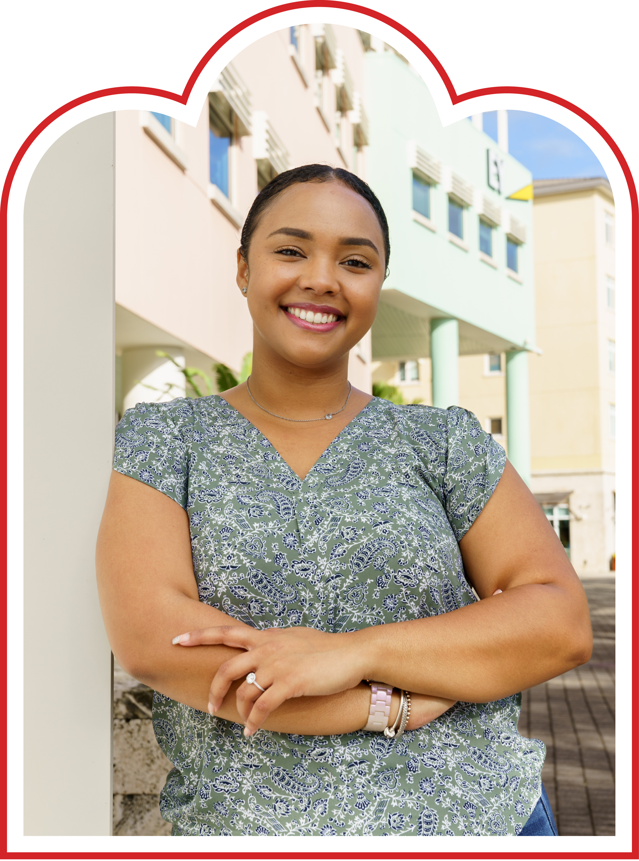 Woman smiles at camera